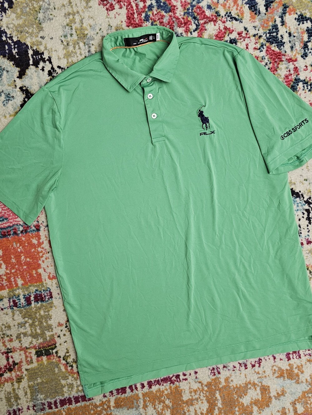 Ralph Lauren RLX Men's Large Polo Shirt Green CBS SPORTS Logo Short Sleeve